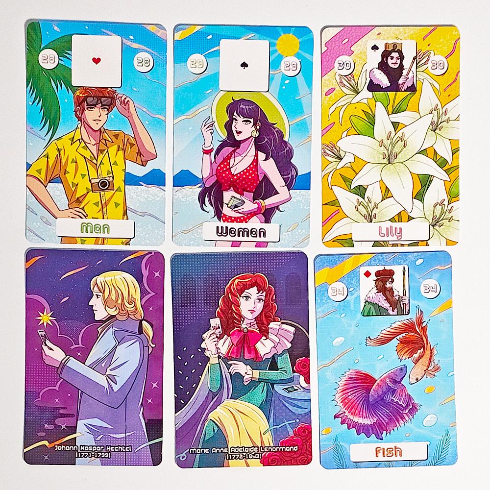 9*6cm Back To The 80's Lenormand Deck Gedruckt auf 350GSM doppelt geprägtem Karton 36 Stk. Lenormandkarten + 2 Spezialkarten