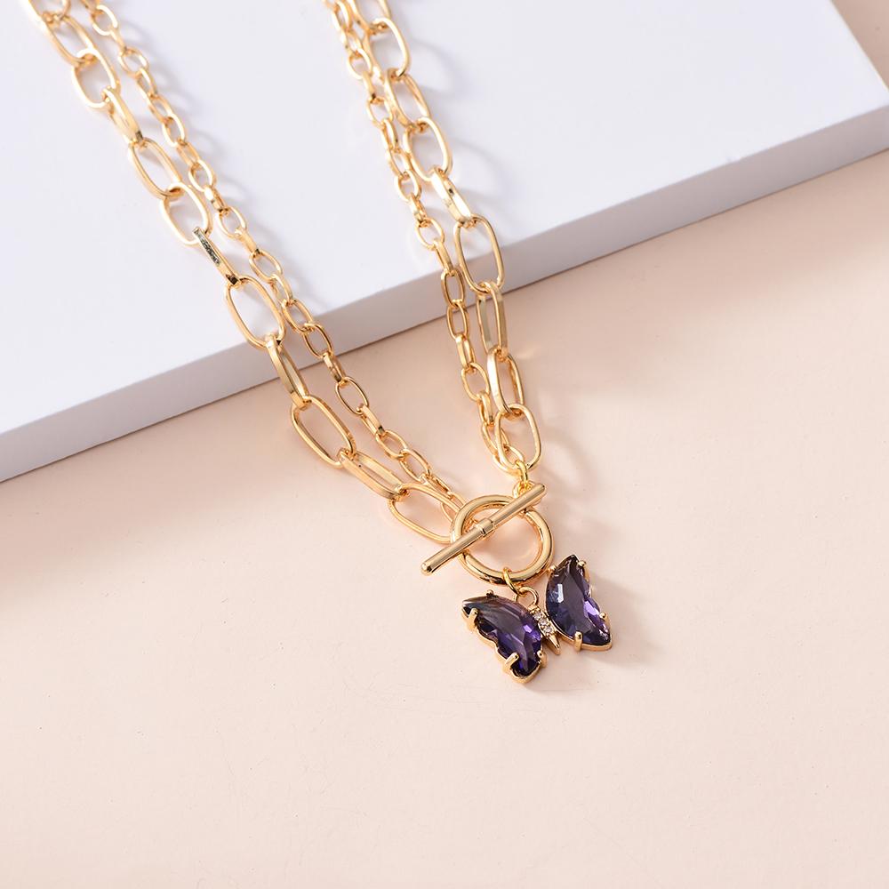 Multilayer Vintage Butterfly Necklace For Women Gold Color 316L Stainless Steel Blade Snake Chain Charms Choker Jewelry Gift