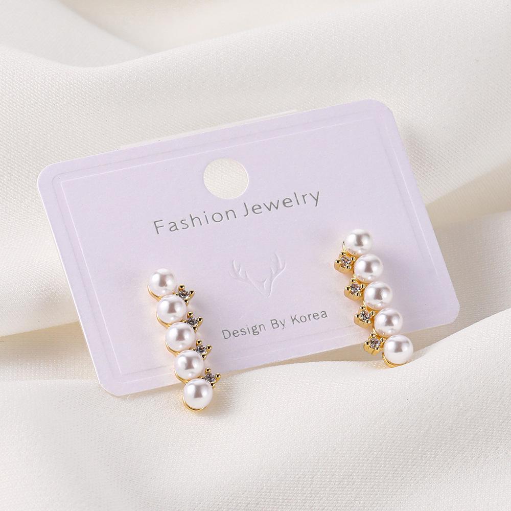 Earrings Stud Earrings Fashion Light Luxury Simple Single Row Pearl Stud Earrings Factory