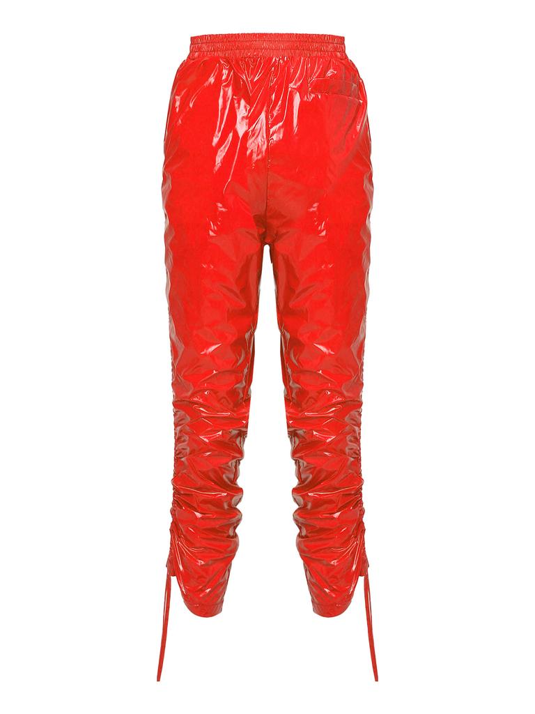 Completo Crop Top Lucido Impermeabile e Pantaloni Capri da Donna Manica Corta Vita Elastica Coulisse sui Lati delle Gambe per Allenamento Festa
