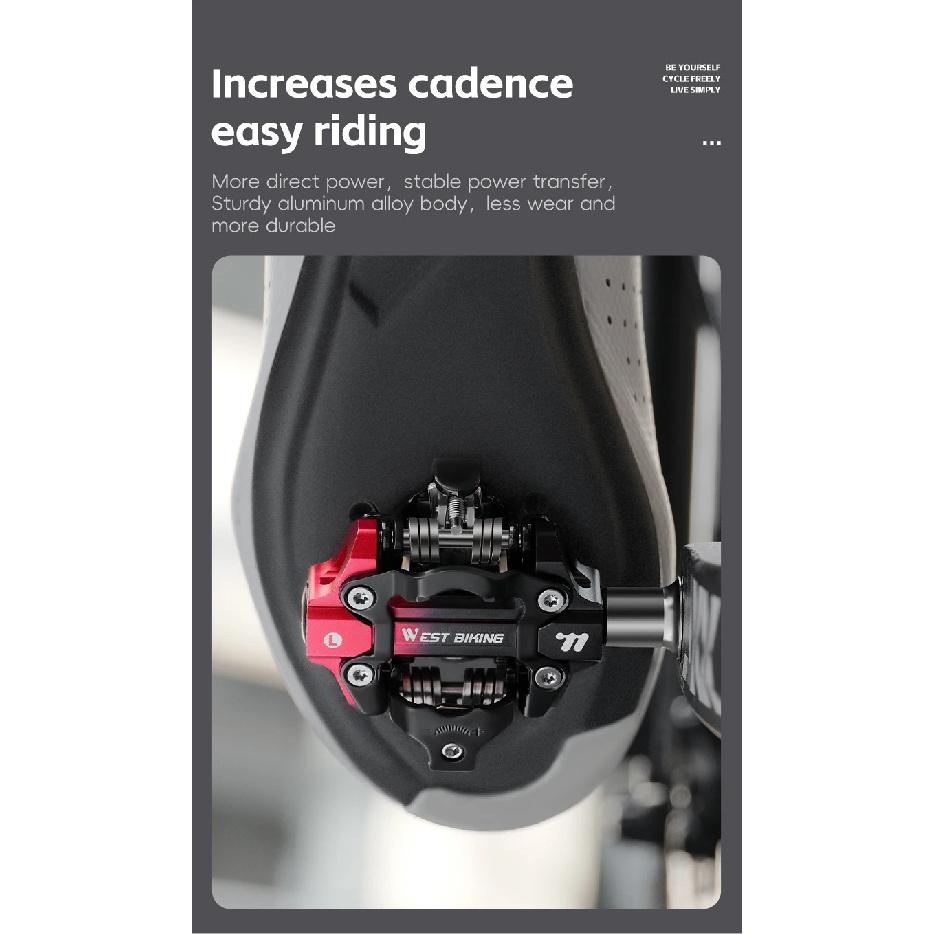 WEST BIKING MTB Self-Locking Pedals Aluminum Alloy Clipless Mountain Bike Pedal Compatible With SPD Double Sealed+Needle Bearing