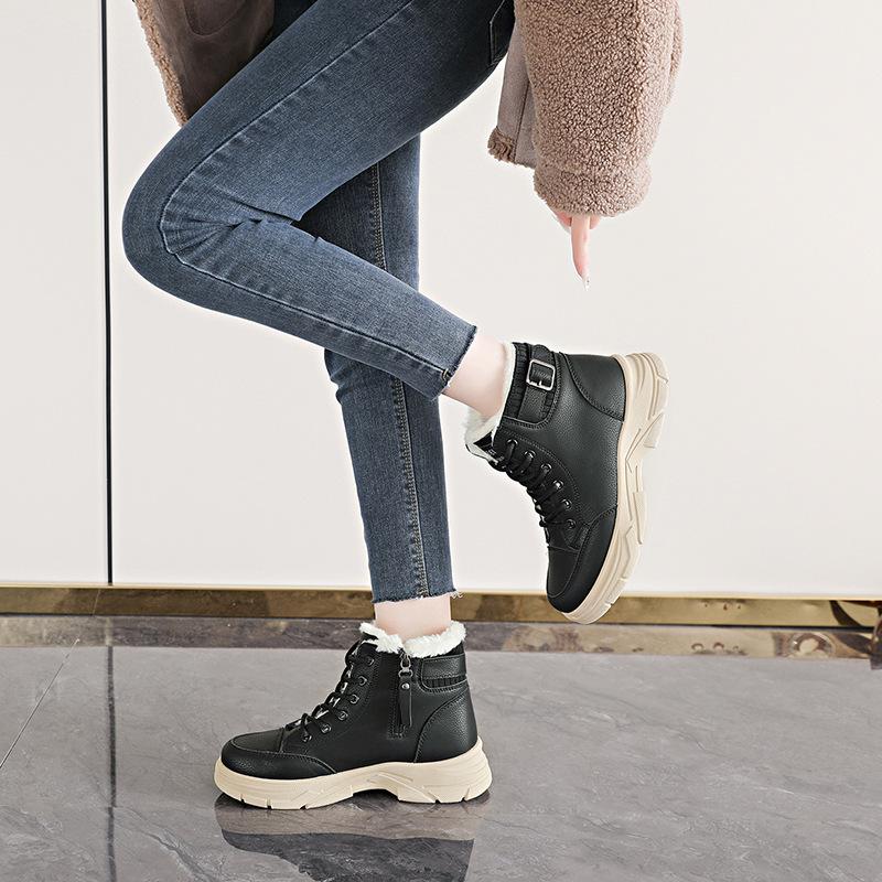 Women's Soft Elastic Thick Soles Winter Warm Cold Padded Snow Boots Non-slip Wear-resistant Outdoor Leisure High-top Sneakers Martin Cotton Boots