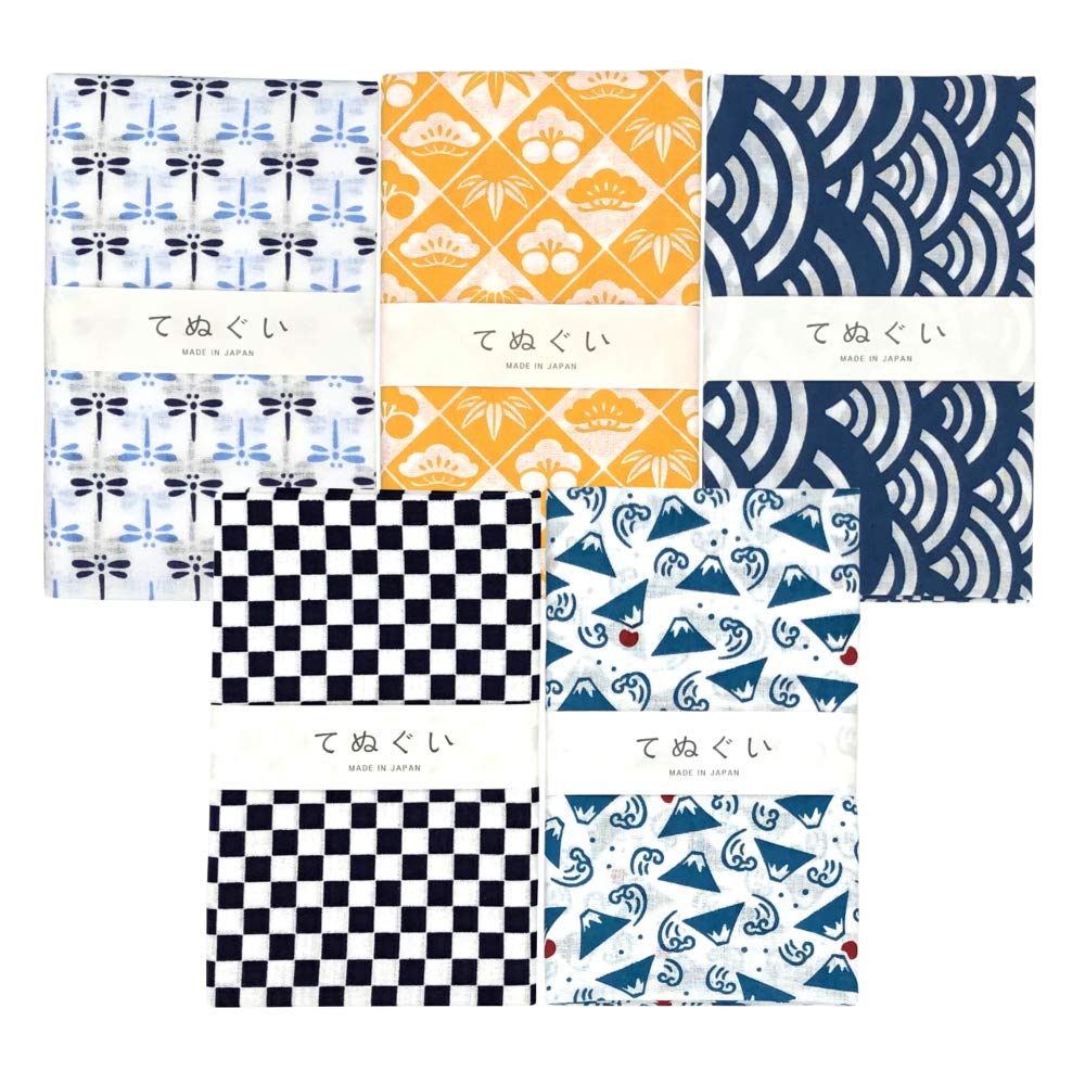 

Set of 5 Tenugui hand with small patterned Popular Pattern individually packaged (Japanese towels) designs, A, (fray-resistant).