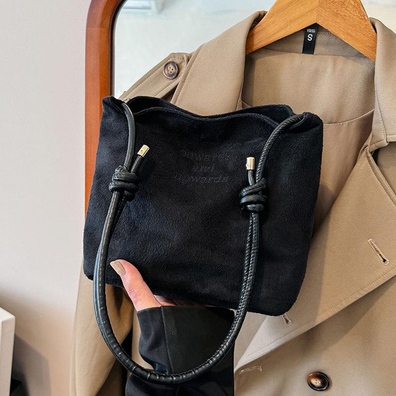 

Замшевая Сумка Повседневная Дизайн с Веревочной Пряжкой Многоцветная Сумка через Плечо Регулируемые Ремни Сумка-Тоут для Работы Сумка Кроссбоди Сумка-Ведро AVE 23x9x20cm чёрный