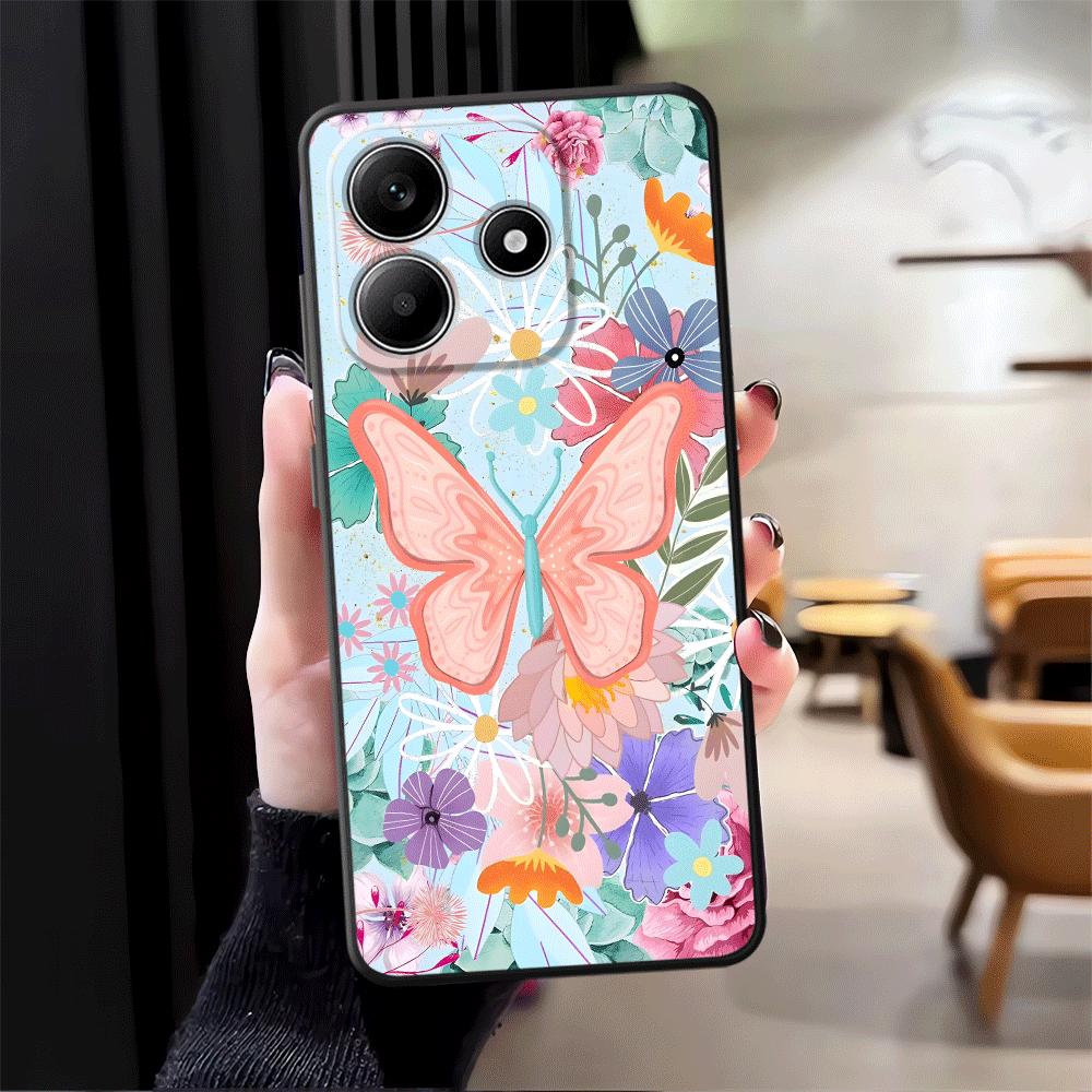Cartoon Butterfly Flower Case for Xiaomi Redmi Note 14 14C A3 K80 9 8 7 12C 13C A1 12 11 10 A4 A5 13 Pro Plus Phone Cover A2 A1