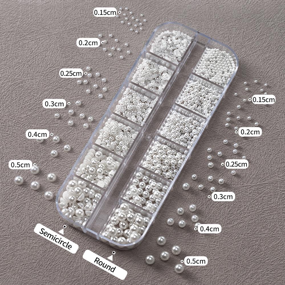 

Набор для дизайна ногтей с 12 ячейками, с жемчугом и стразами (1,5-5 мм) - 3D Японские Полукруглые Украшения 12-compartment