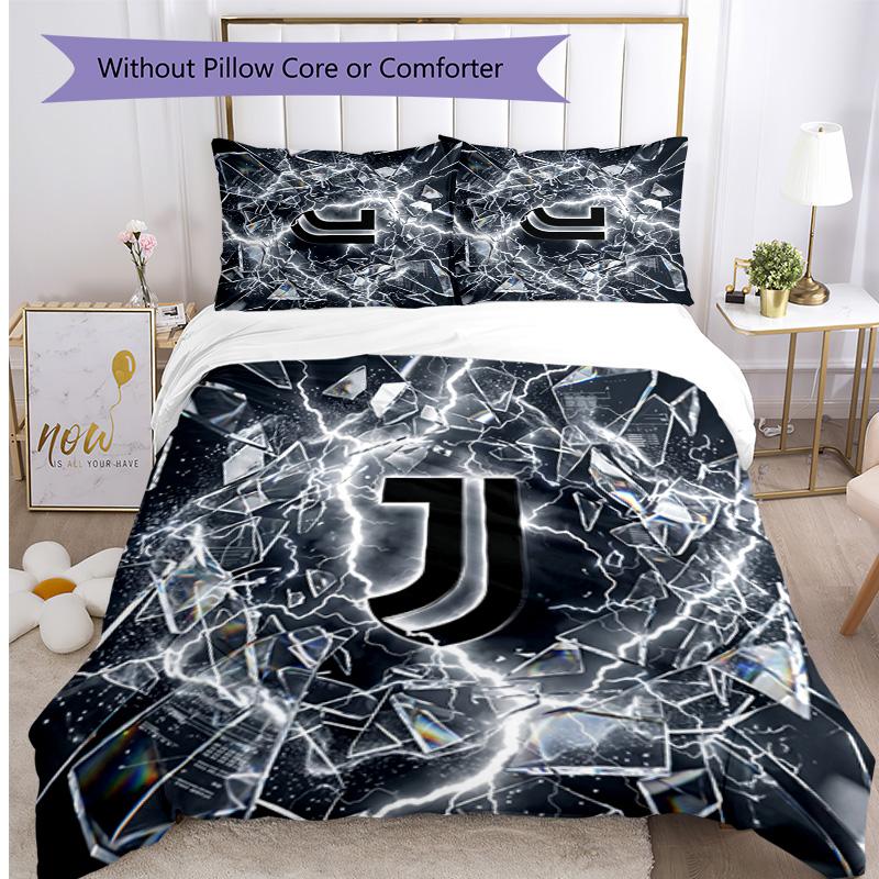 Juventus FC Pattern Printed 3PCS Bedding Set Soft Skin-Friendly Washable Duvet Cover & Pillowcases Set All Season Bedroom
