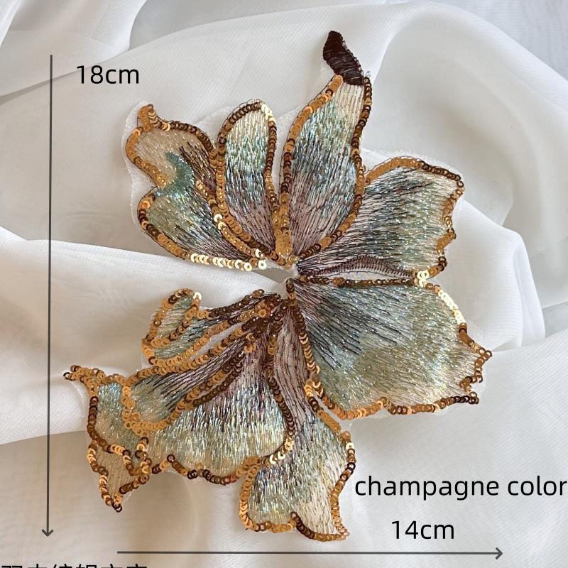 Large Red Gold Sequin Flower Embroidered Lace Patch for Clothing, Dresses, and DIY Decorations