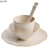 Beige Färg Keramisk Servis Set Ugnsväxlingar Soppsked Soppskål Desserttallrik Kaffemugg Restaurang Kreativ Skål Fat Set