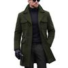Men's Turn Down Collar Woolen Coat Multi Pocket Mid Long Trench Coat Autumn Winter Casual Warm Business Male Overcoat