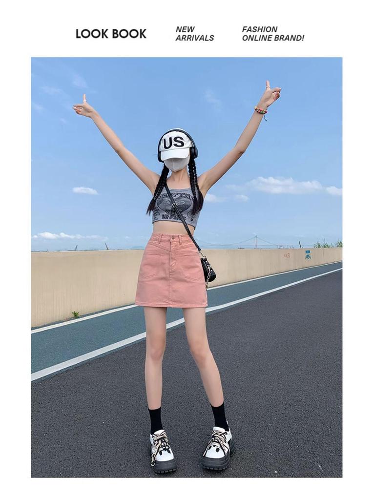 2025 High-Waist Denim Midi Skirt: Spring/Autumn Women's A-Line Bodycon with Anti-Exposure