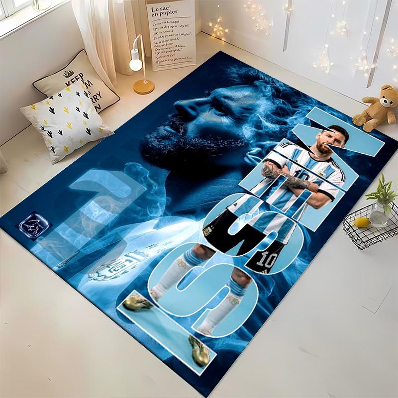 "Blue Portrait of Soccer Player with Number 10 Rug" Non-slip rug suitable for living room and bedroom sofas.