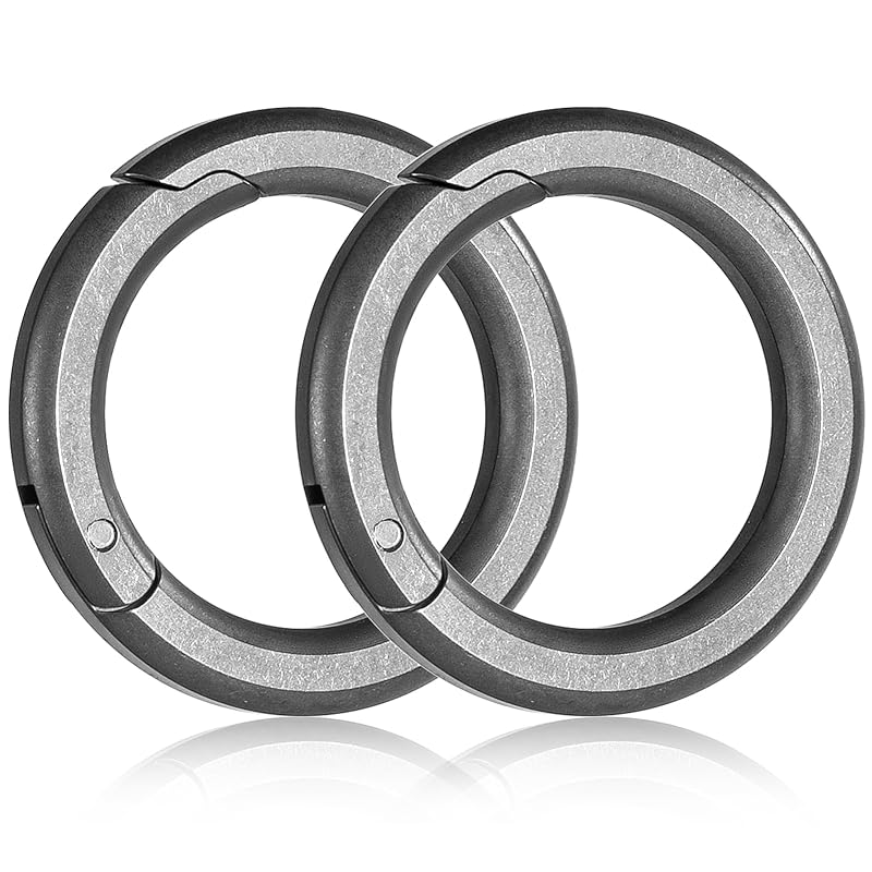

[TIMULTI] round shape carabiner key ring Fashionable Made of titanium lightweight small size one touch storage Load capacity 20Kg (Titanium) Gray *2