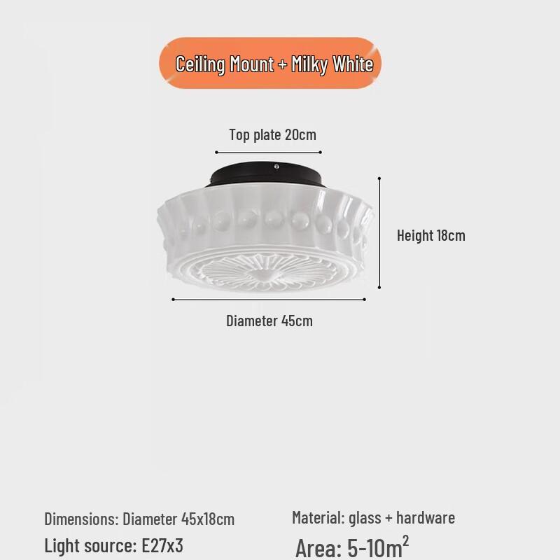 French Retro Cream Style Art Glass Ceiling Lamp