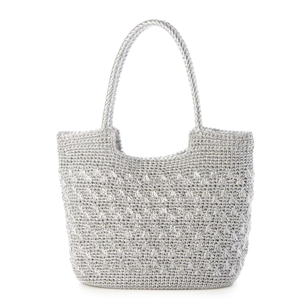 Metallic cord pattern knit tote bag