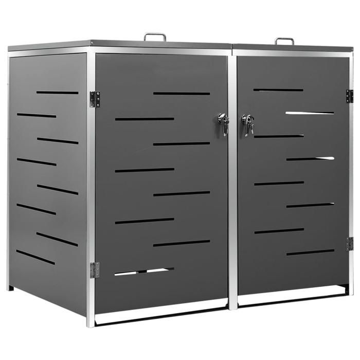 VidaXL Abri pour deux poubelles 138x77,5x115,5 cm Inox, Acier inoxydable, Anthracite
