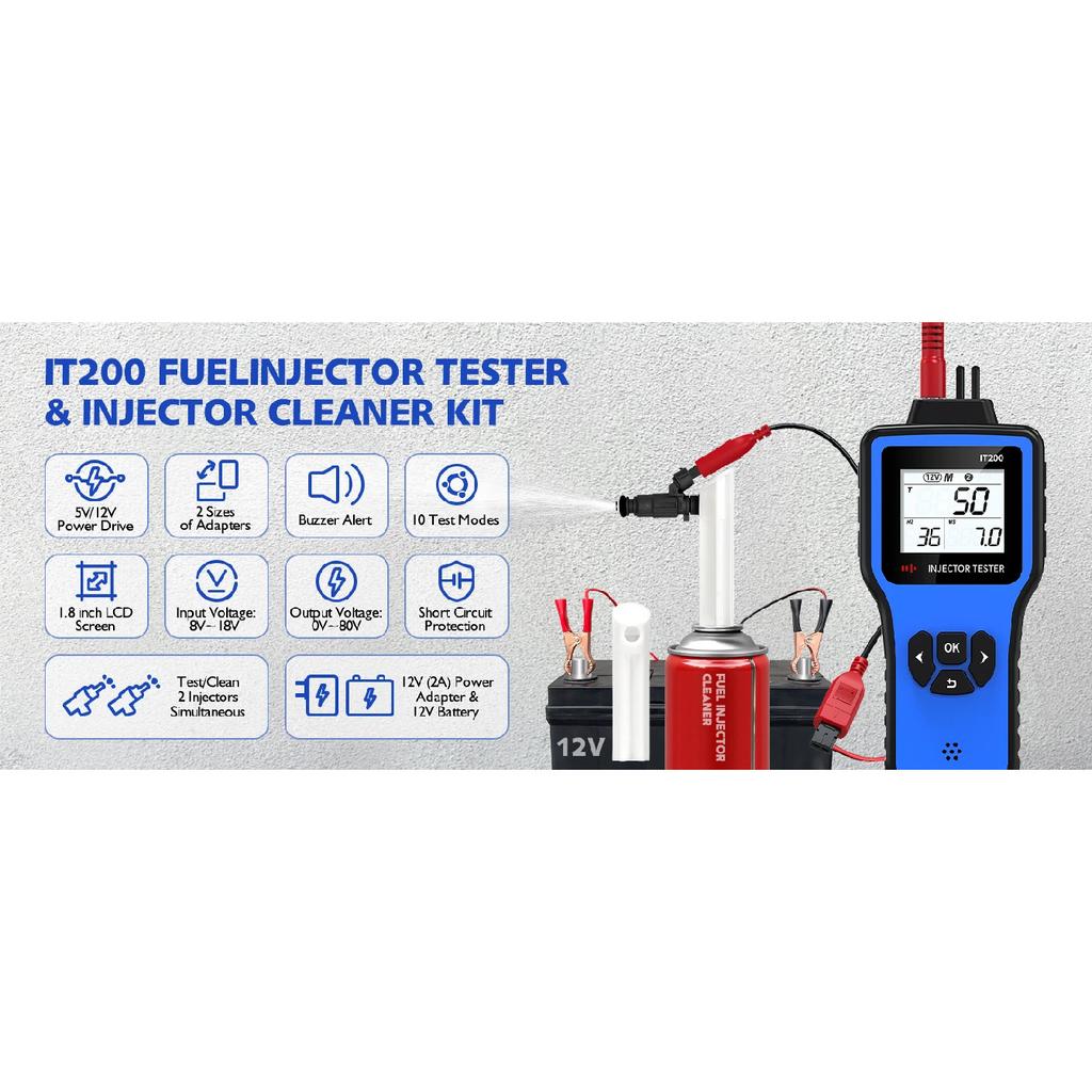Car Injector Tester Dual IT200 5V 12V Portable Automotive Fuel Injector Test Tool Short Circuit Protection Diagnostic Tool