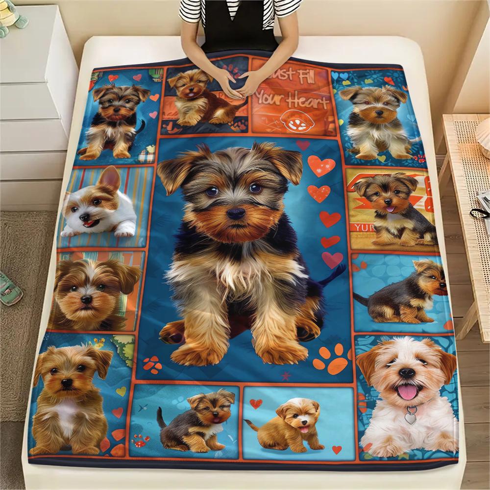 1 Stück Yorkshire Chihuahua Druck Flanelldecke, Hohe Qualität, Bequem für alle Jahreszeiten, Heimdekoration, Wärme und Komfort, Perfekt für Weihnachtsgeschenke