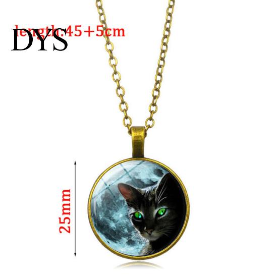 Vintage Dámské šperky Kočka vzor Faux Cabochon Přívěsek svetr Řetízkový náhrdelník