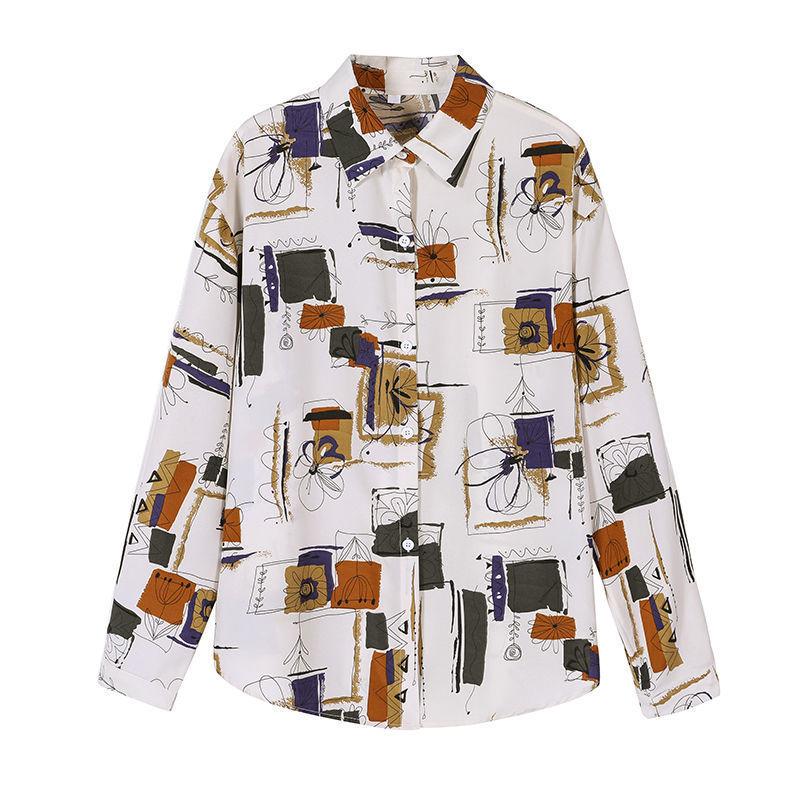 Retro Hong Kong-style printed shirt women's 1116 autumn new design sense niche loose long-sleeved casual foreign-style shirt