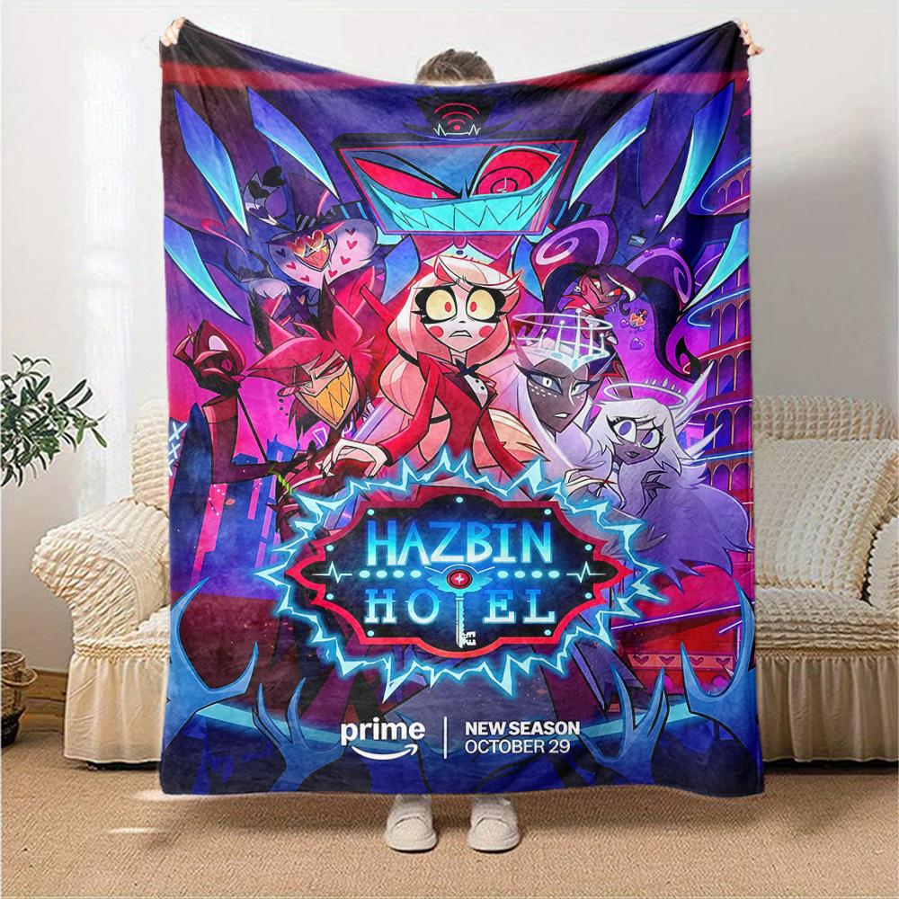 Hazbin Hotel New Season Poster Flannel Blanket Super Soft Warm Cozy Blanket for Sofa Bed Office Travel All‑Season Home Decor Gift