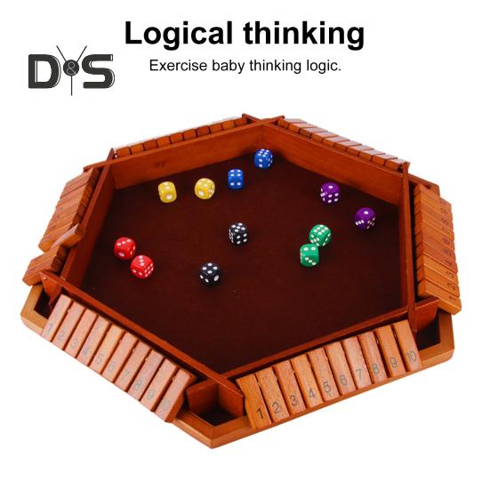 Shut The Box Board Game with 12 Dice Educational Dice Strategy Game 2-6 Players Kids Adults Family Night Party Interactive Wooden Close The Box Toy