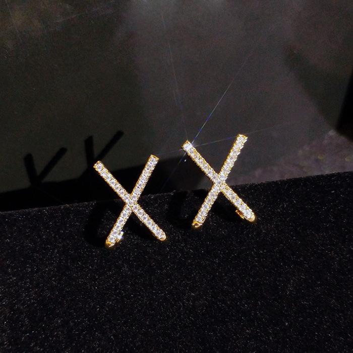 Fresh Diamond-Set Letter X Stud Earrings Trendy Simple Temperament High-End Earrings Light Luxury Earrings