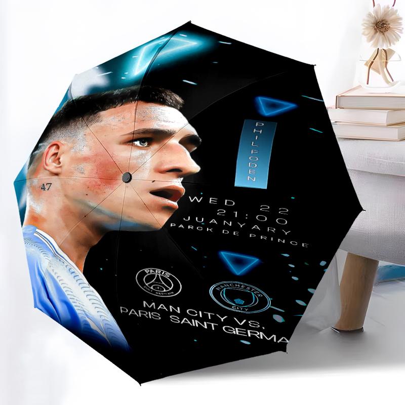 1pz Ombrello Automatico Robusto a 8 Stecche, Ombrello Manchester United Manchester City, Stampato Digitalmente, Ombrello Pieghevole per Uso Esterno in Movimento