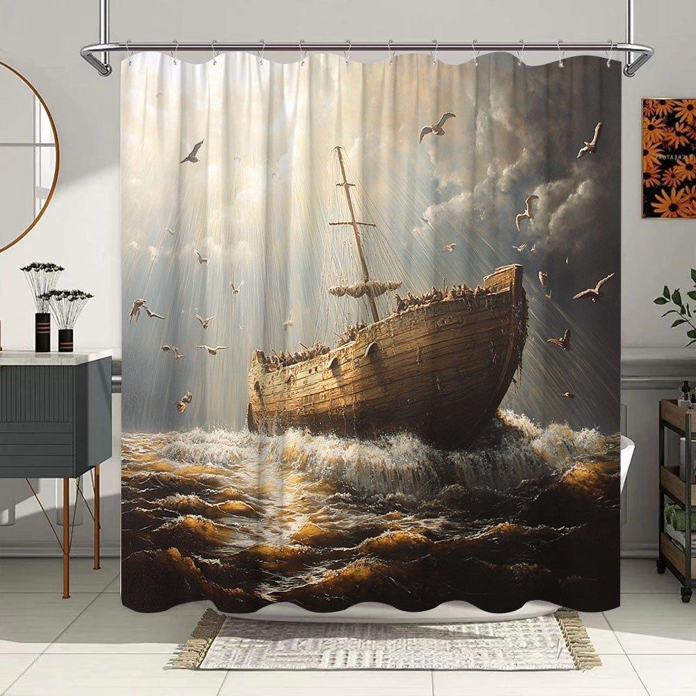 

Sunlit Shipwreck Waterproof Mildew-Resistant Shower Curtain - Dramatic Design For An Inspiring Bathroom Dcor Experience W60H190(CM)-1 Pcs