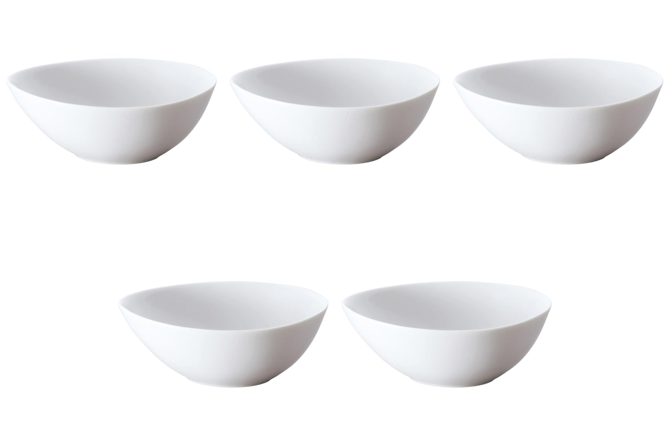 

Set of 5 Large White Porcelain Renge Bowls x x Medium Bowls by Setomonohonpo [17.7 15.8 6.8 cm]