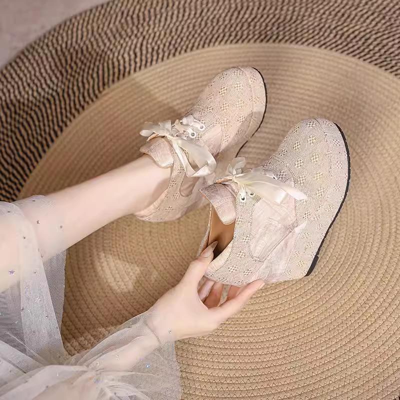 Fashion 2025 New Women's 15CM Extra High Heel Platform Shoes  Breathable Wedge Sandals with Lace-Up Design Slimming Casual shoes