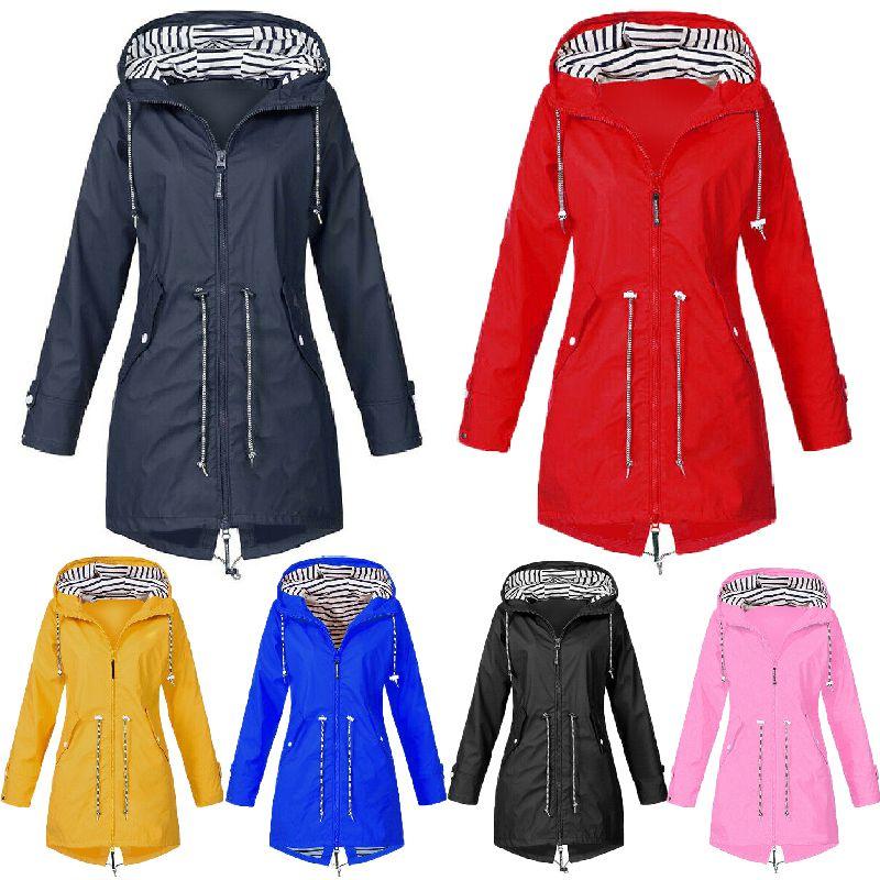 Women Waterproof Wind Jacket Coat Raincoat With Stylish Zipper Hoodies For Outdoor Use