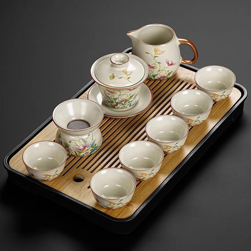 Lainuo Ru Kiln Style Flowing Clouds Poppy 9-Piece Tea Set