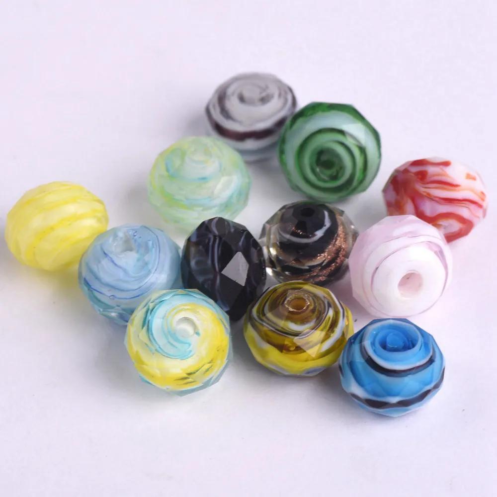 10pcs 12x8mm Rondelle Faceted Opaque Lampwork Glass Loose Spacer Beads For Jewelry Making DIY Crafts Findings