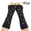 1Pair Fingerless Gloves Half-Finger Hollow Heart Soft Flexible Wool Warm Solid Color Knitted Cold-proof