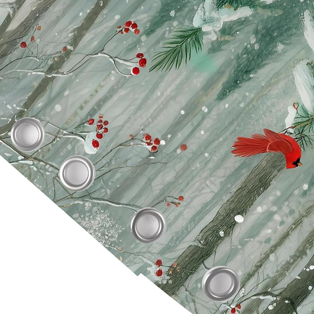 Pine Tree Red Bird Shower Curtain Green Winter Forest Cardinal Snow Berry Christmas Theme,Country Holiday Fabric Shower Curtai