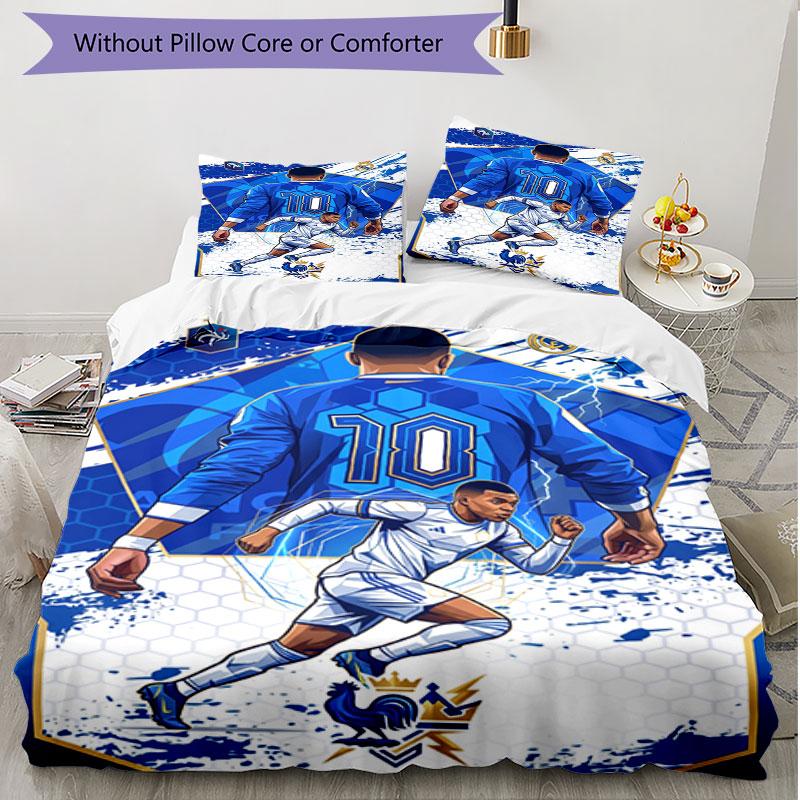 3-teiliges Bettbezug-Set (1 * Bettbezug + 2 * Kissenbezug, ohne Kern), Kylian Mbappe Druck Weiches Ganzjahres-Bettwäscheset, Dekoration für Schlafzimmer zu Hause Geschenk