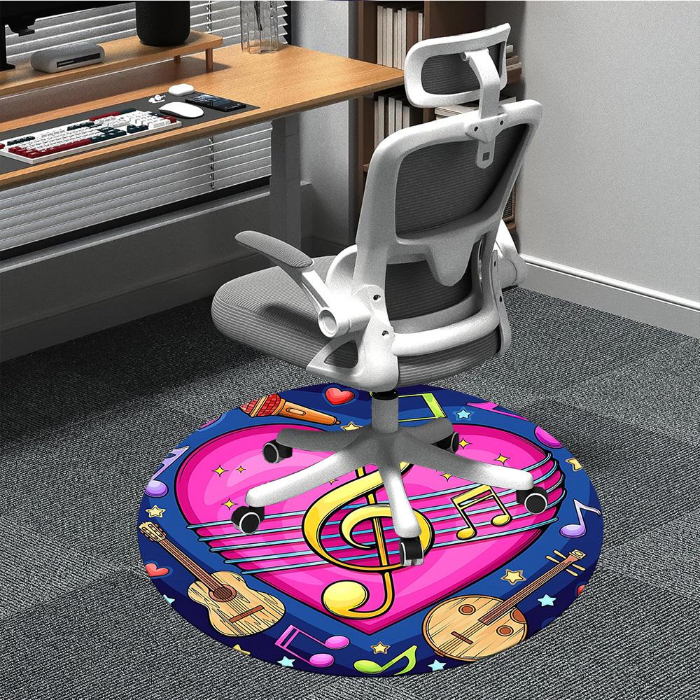 1pc Musical Notes Chair Carpet for Office, Round Polyester Mat, Indoor Decor for Office, Easycare Fabric, Washable Non-slip Area Carpet