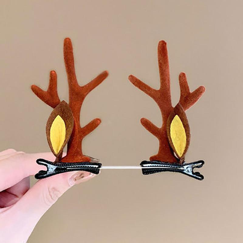 1pair Christmas Red Antler Hair Clip Accessories for Kids Side Hair Clip for Children's Hair