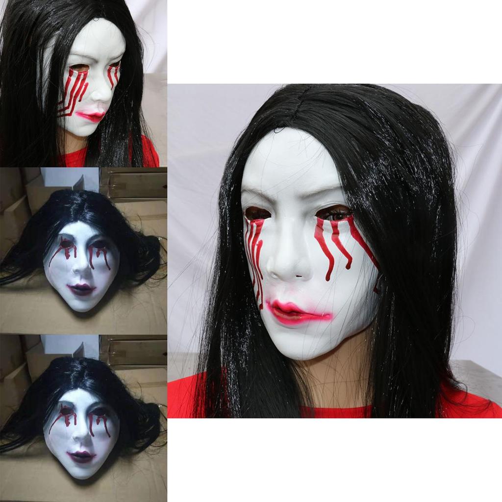 Horror Npc Latex Sadako Mask With Long Hair And Blood Detail For Ghost Themed Events And Cosplay
