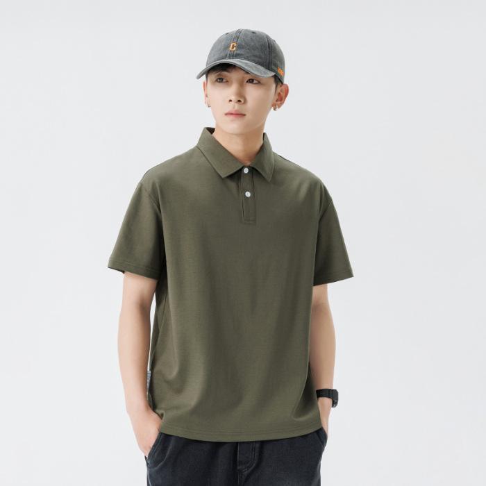 Updated Summer Lapel Polo Short-sleeved Mens Heavy T-shirt for Mens Lapel Thin Short T-t-thigh