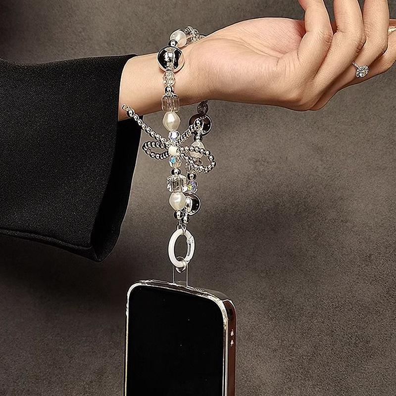 

1Pc Personalized Creative Bow Beaded Mobile Phone Chain Universal Mobile Phone Anti Loss Lanyard Fashion Phone Short Wrist Strap