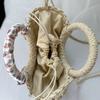 Moon Shaped Woven Underarm Bag Ribbon Knitted Shoulder Bag Fashion Beach Straw Bag  Travel