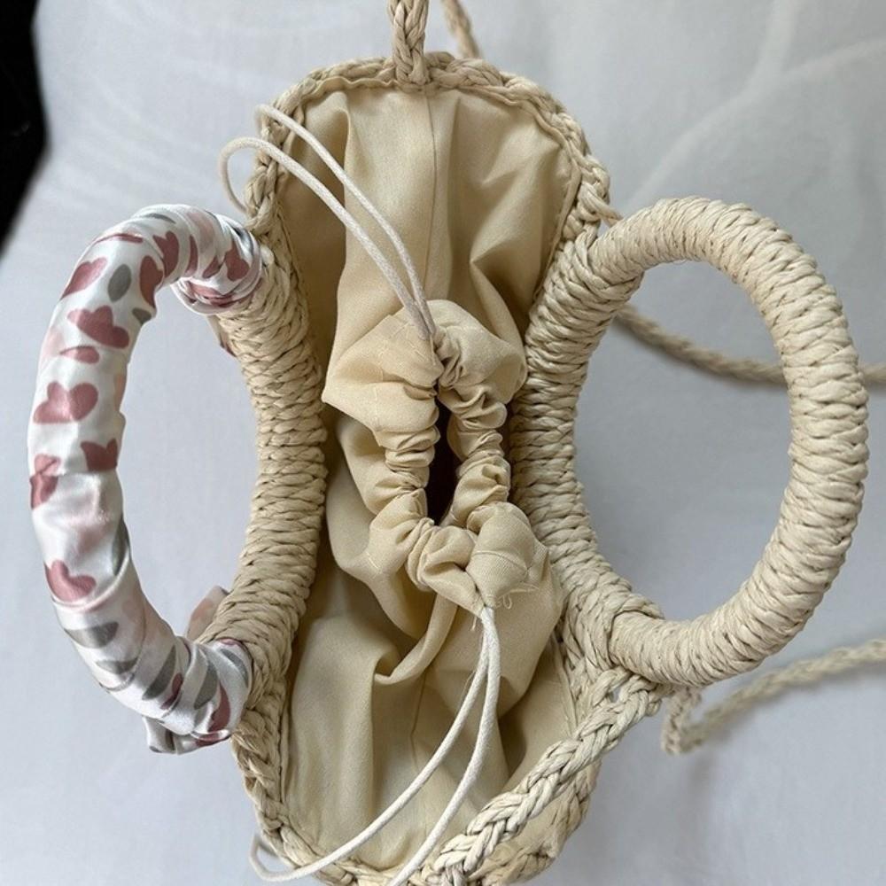 Moon Shaped Woven Underarm Bag Ribbon Knitted Shoulder Bag Fashion Beach Straw Bag  Travel