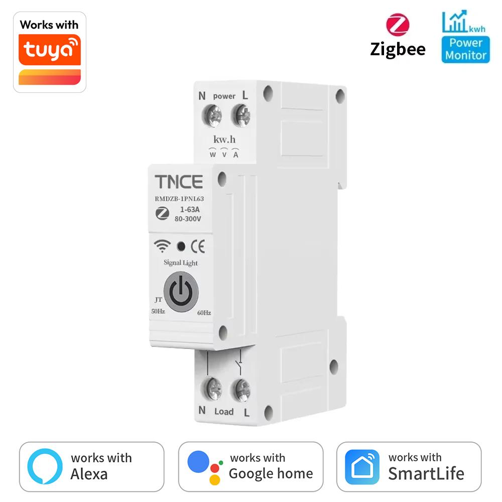 TNCE Tuya Wifi/Zigbee Smart Circuit Breaker Switch With Metering 1P+N 1-63A Smart kWh UnderVoltage OverCurrent Meter Protector