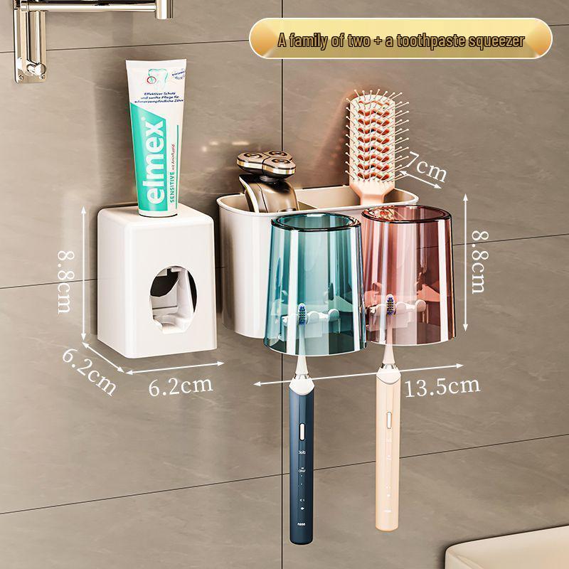 Electric Toothbrush & Mouthwash Cup Holder - No-Drill Wall-Mounted Multi-Functional Bathroom Organizer.