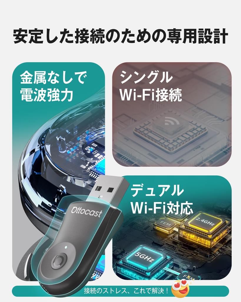 OTTOCAST MINI (2025 New) CarPlay & Android Auto Wireless Adapter, Mini Size, Compact Design,