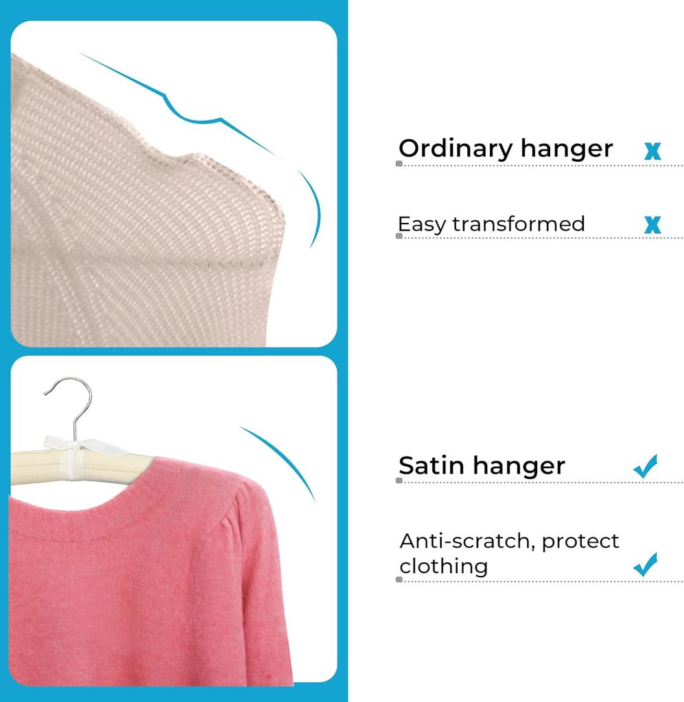 Padded Hangers Set of 5,Large Heavy Duty Cotton Covered Coat Hangers No Shoulder Bump for Women Clothes, Sweater, Dresses, Clothing, Wedding, Lingerie