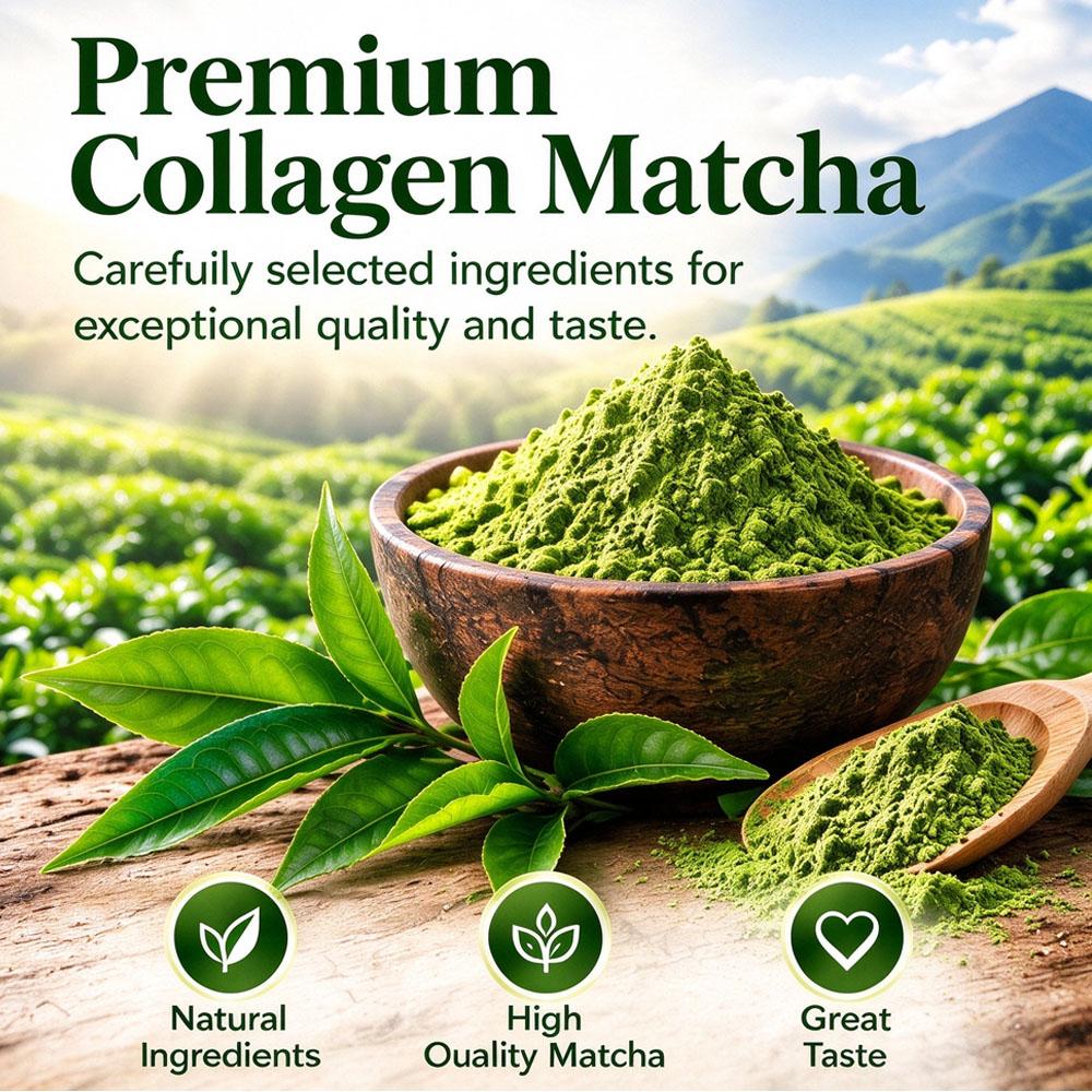 Instant Matcha Latte — Premium Green Tea Powder & Collagen, 10 Convenient Sticks, 100g