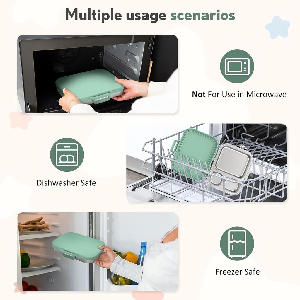 Stainless Steel Bento Box Kids, Leak Proof Metal Bento Lunch Box,3 Compartments 304 Stainless Steel Bento Lunch Containers for School and